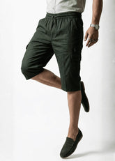 Olive Green Cotton Cargo Shorts