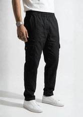 Black Cotton Cargo Trousers