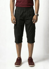 Jet Black Cotton Cargo Shorts