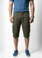 Army Green Cotton Cargo Shorts