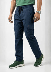 Navy Blue Cotton Cargo Trousers