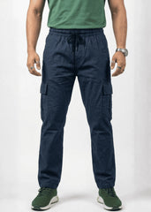 Navy Blue Cotton Cargo Trousers