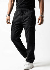 Jet Black Cotton Cargo Trousers