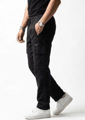Jet Black Cotton Cargo Trousers