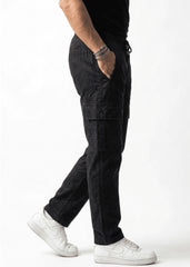 Jet Black Cotton Cargo Trousers