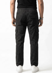 Jet Black Cotton Cargo Trousers