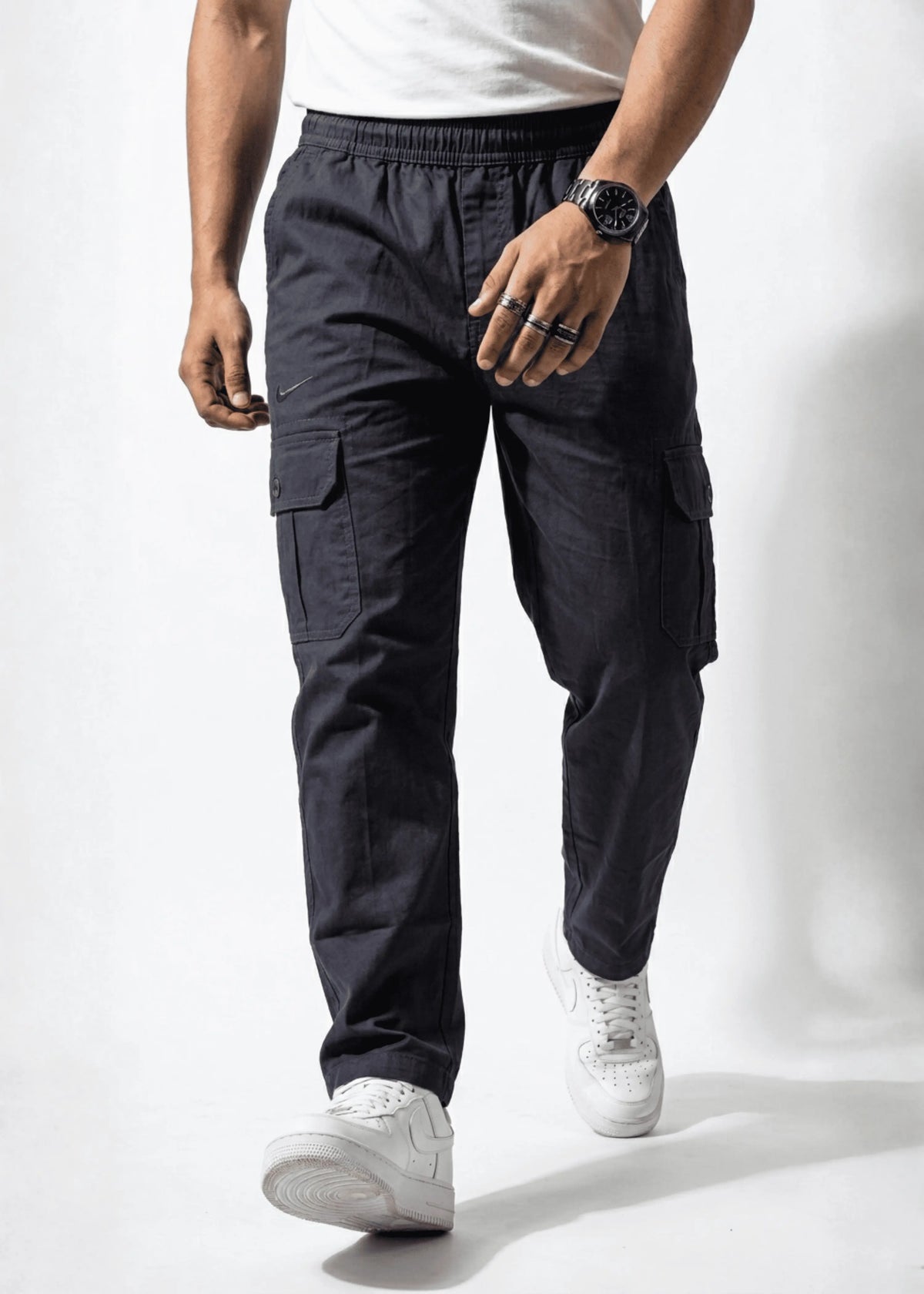 Charcoal Grey Cotton Cargo Trousers