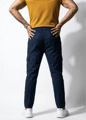 Blue Cotton Cargo Trousers