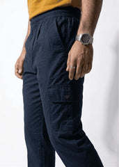 Blue Cotton Cargo Trousers