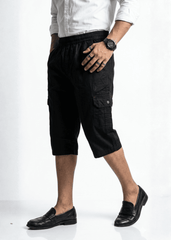 Black Cotton Cargo Shorts