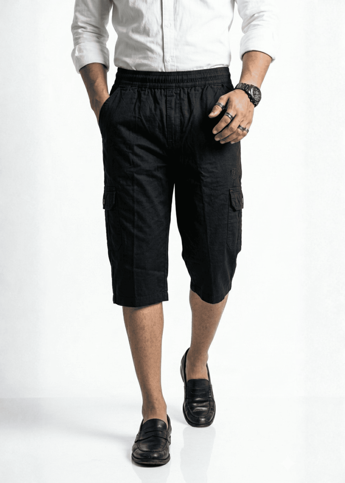 Black Cotton Cargo Shorts