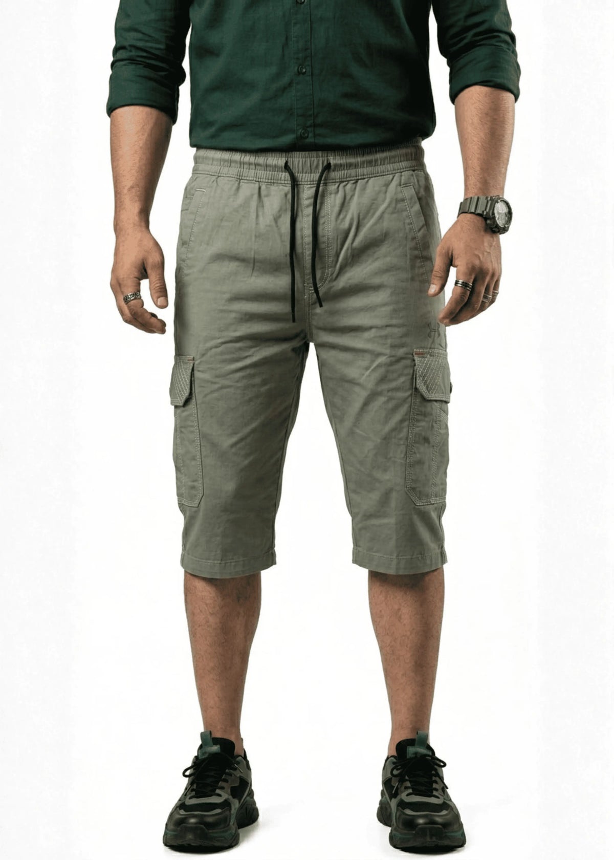 Sage Green Cotton Cargo Shorts