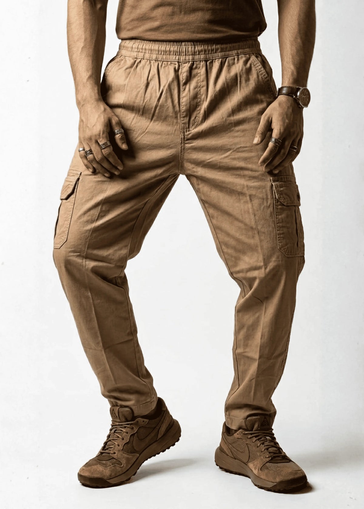 Khaki Cotton Cargo Trousers