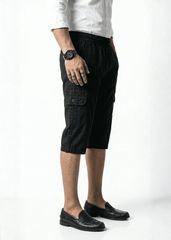 Black Cotton Cargo Shorts