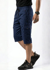 Dark Blue Cotton Cargo Shorts