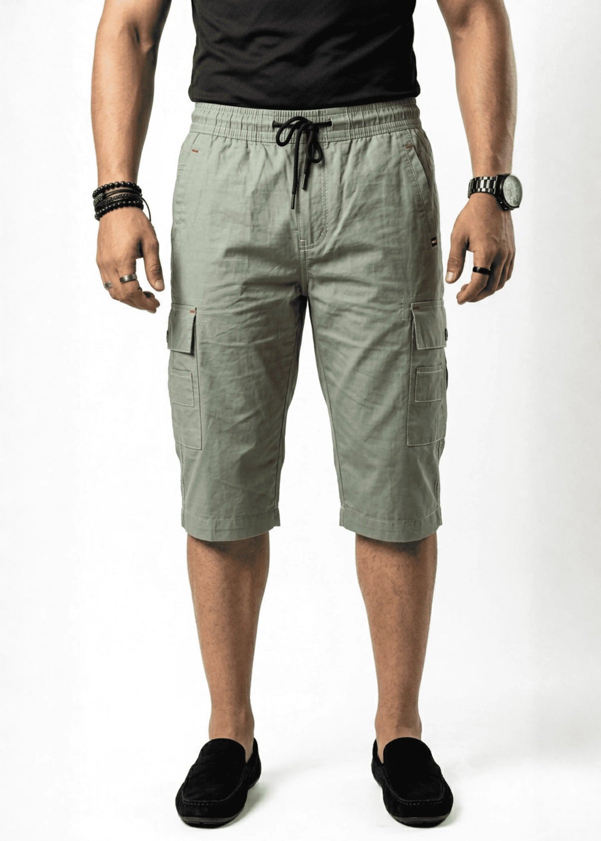 Mint Green Cotton Cargo Shorts