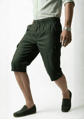Olive Green Cotton Cargo Shorts