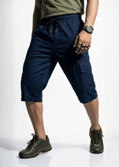 Navy Blue Cotton Cargo Shorts
