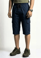 Navy Blue Cotton Cargo Shorts