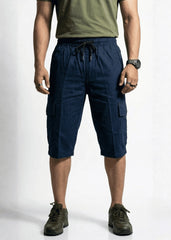 Navy Blue Cotton Cargo Shorts