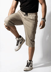 Beige Cotton Cargo Shorts
