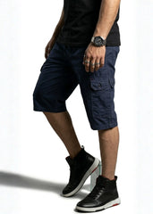 Dark Blue Cotton Cargo Shorts