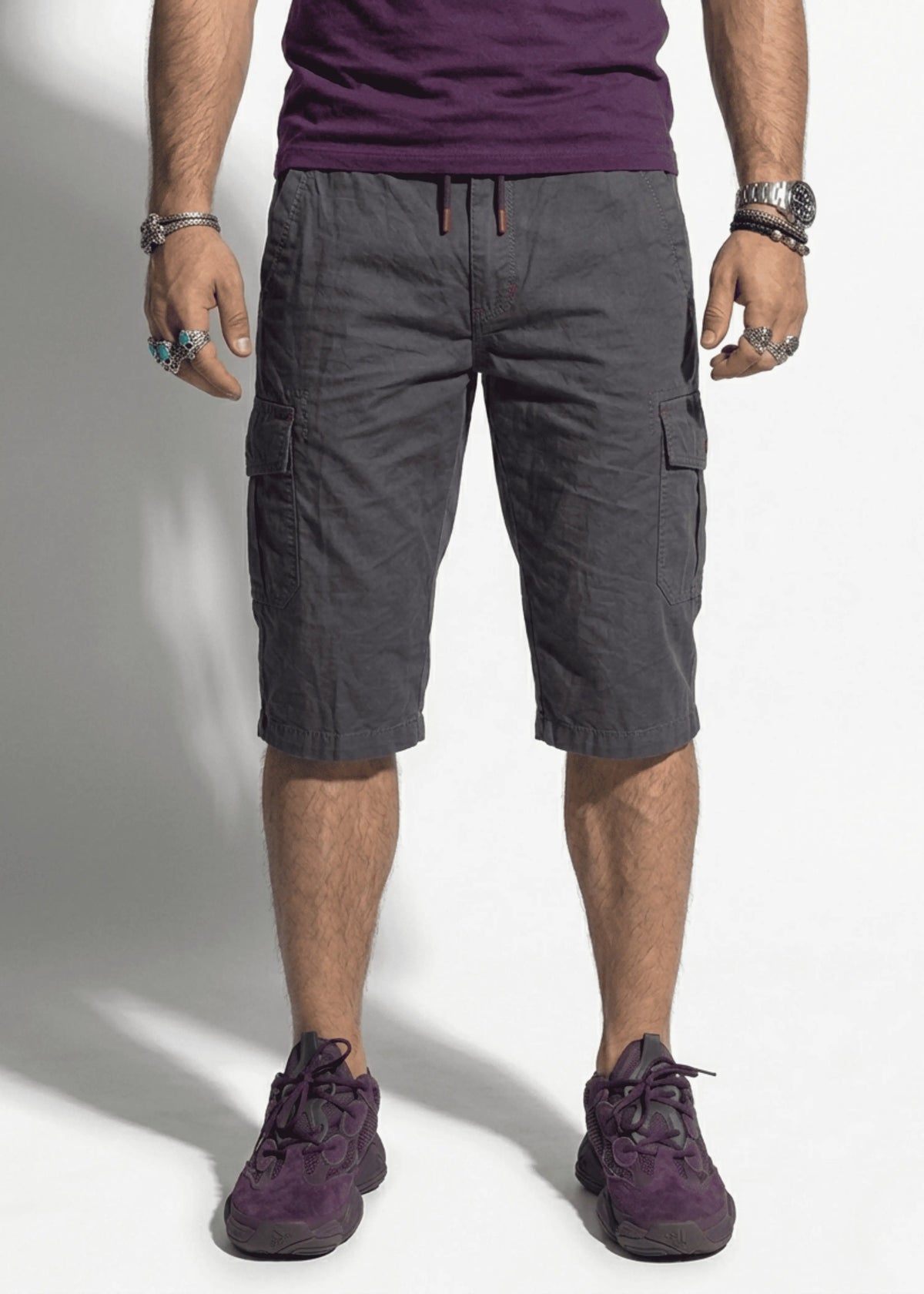 Dark Grey Cotton Cargo Shorts