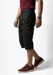 Jet Black Cotton Cargo Shorts