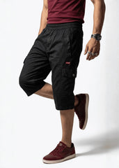 Jet Black Cotton Cargo Shorts