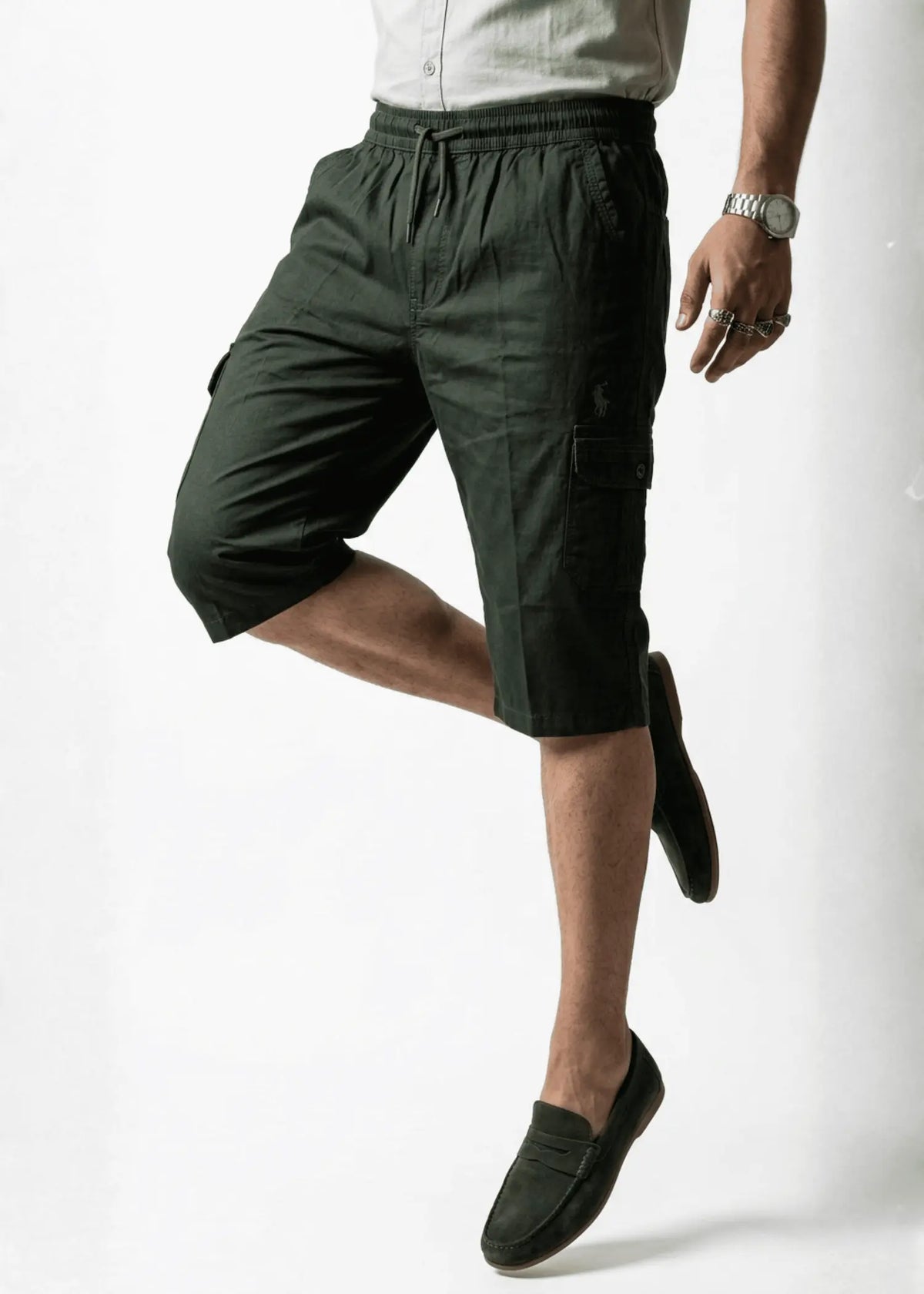 Olive Green Cotton Cargo Shorts