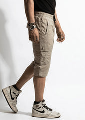 Beige Cotton Cargo Shorts