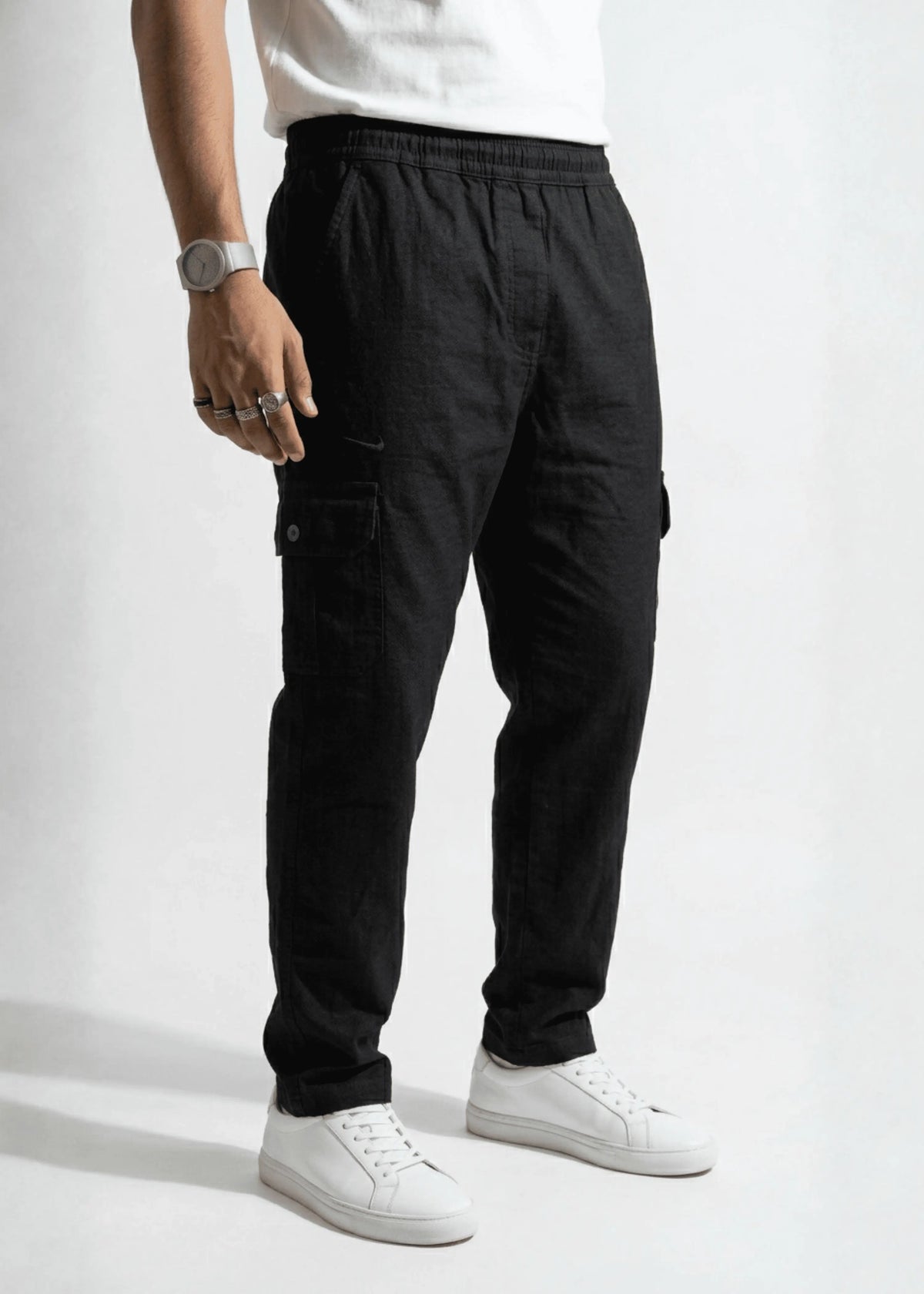 Black Cotton Cargo Trousers