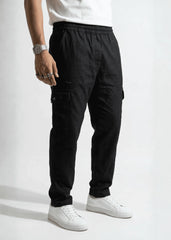 Black Cotton Cargo Trousers