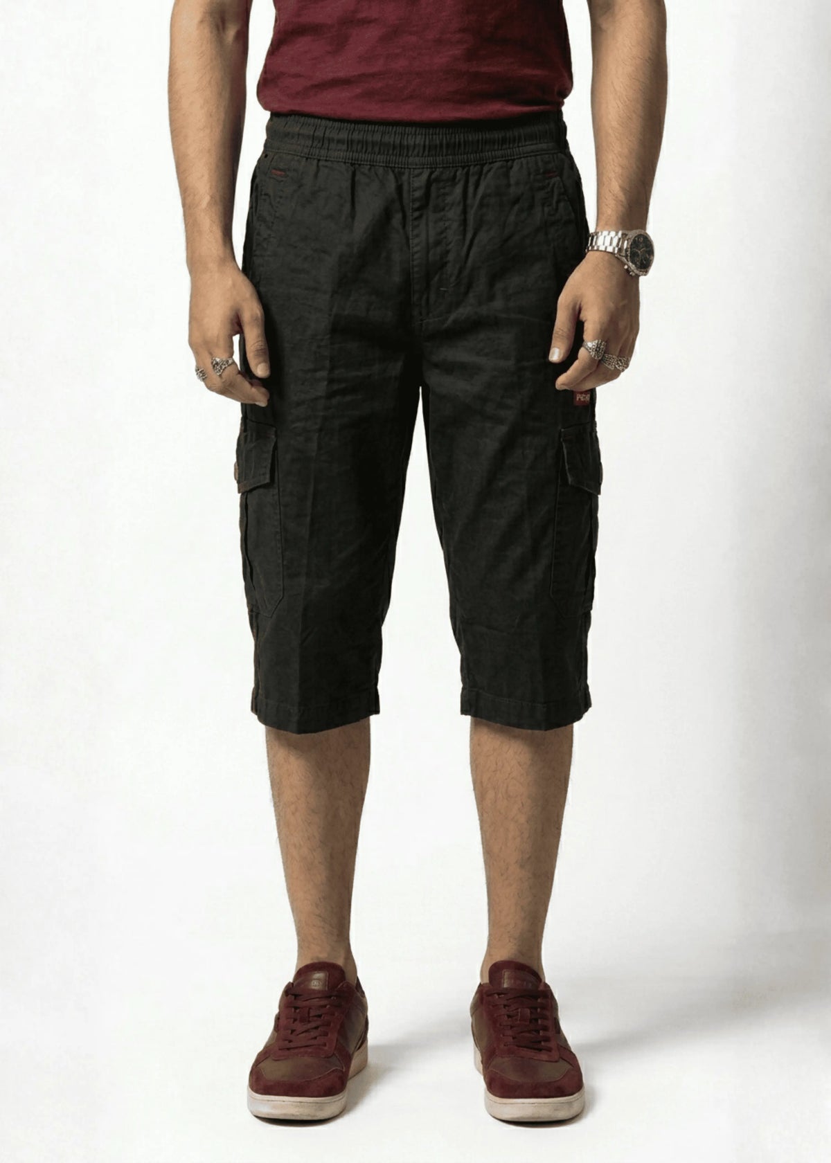 Jet Black Cotton Cargo Shorts