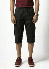 Jet Black Cotton Cargo Shorts