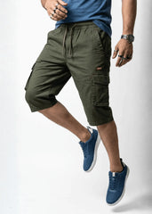 Army Green Cotton Cargo Shorts