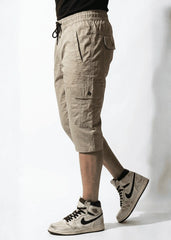 Beige Cotton Cargo Shorts