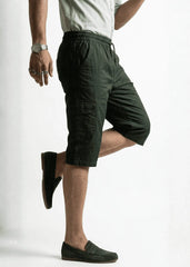 Olive Green Cotton Cargo Shorts