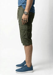 Army Green Cotton Cargo Shorts
