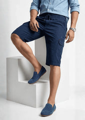 Blue Cotton Cargo Shorts